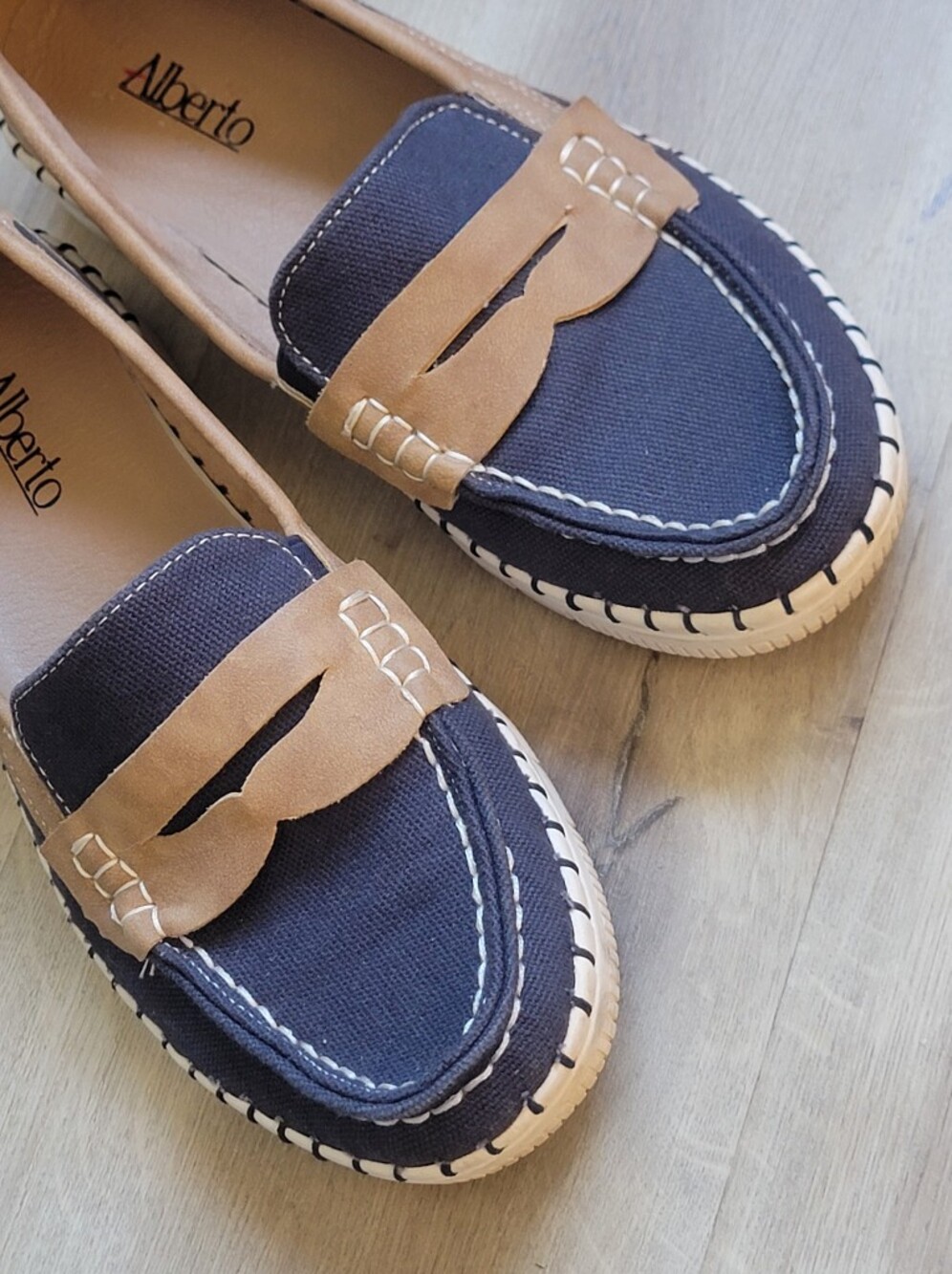Alberto Navy and Tan Canvas Loafers - Picture 2 of 7